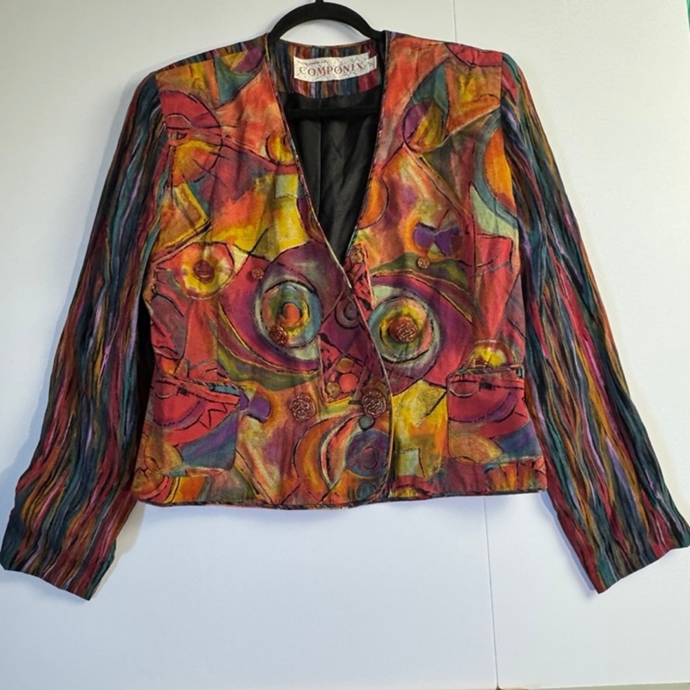 Vintage Marsha Brander for Componix Abstract Art Print Blazer Jacket Womens 12